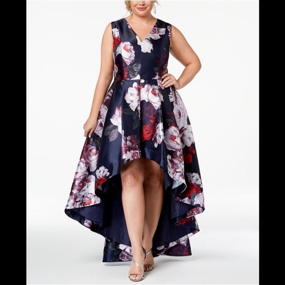 Winter floral Calvin Klein High Low Gown.